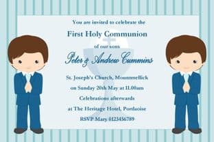 Personalised First Communion Invitations Boy Twins New Design 1