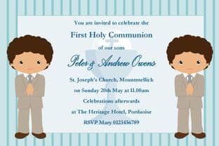 Personalised First Communion Invitations Boy Twins New Design 2