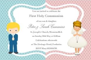 Personalised First Communion Invitations Girl Boy Twins New Design 2