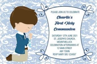Personalised First Communion Invitations Kneeling Boy