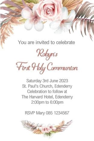 Personalised First Communion Invitations Pampass Grass