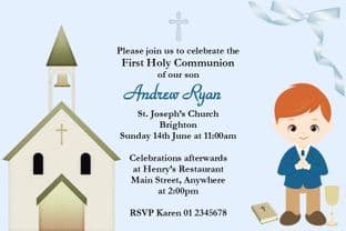 Personalised First Communion Invitations Red Hair Boy & Church