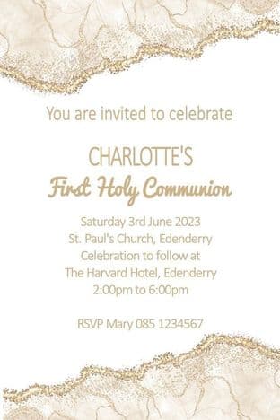 Personalised First Communion Invitations White & Gold