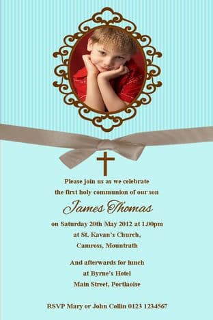Personalised First Communion Photo Invitations Son Design 11