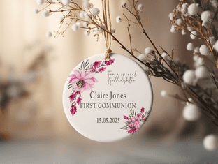 Personalised First Communion Pink Flower Keepsake Ornament