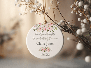 Personalised First Communion Pink Rose Keepsake Ornament