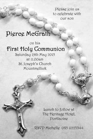 Personalised First Communion Rosary Beads Invitations.