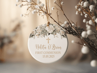 Personalised First Communion White Rose Keepsake Ornament