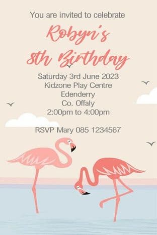 Personalised Flamingo Birthday Invitations
