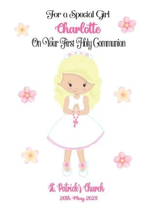 Personalised Flower Blonde Hair Girl Communion Card