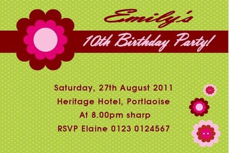 Personalised Flowers Theme Invitation