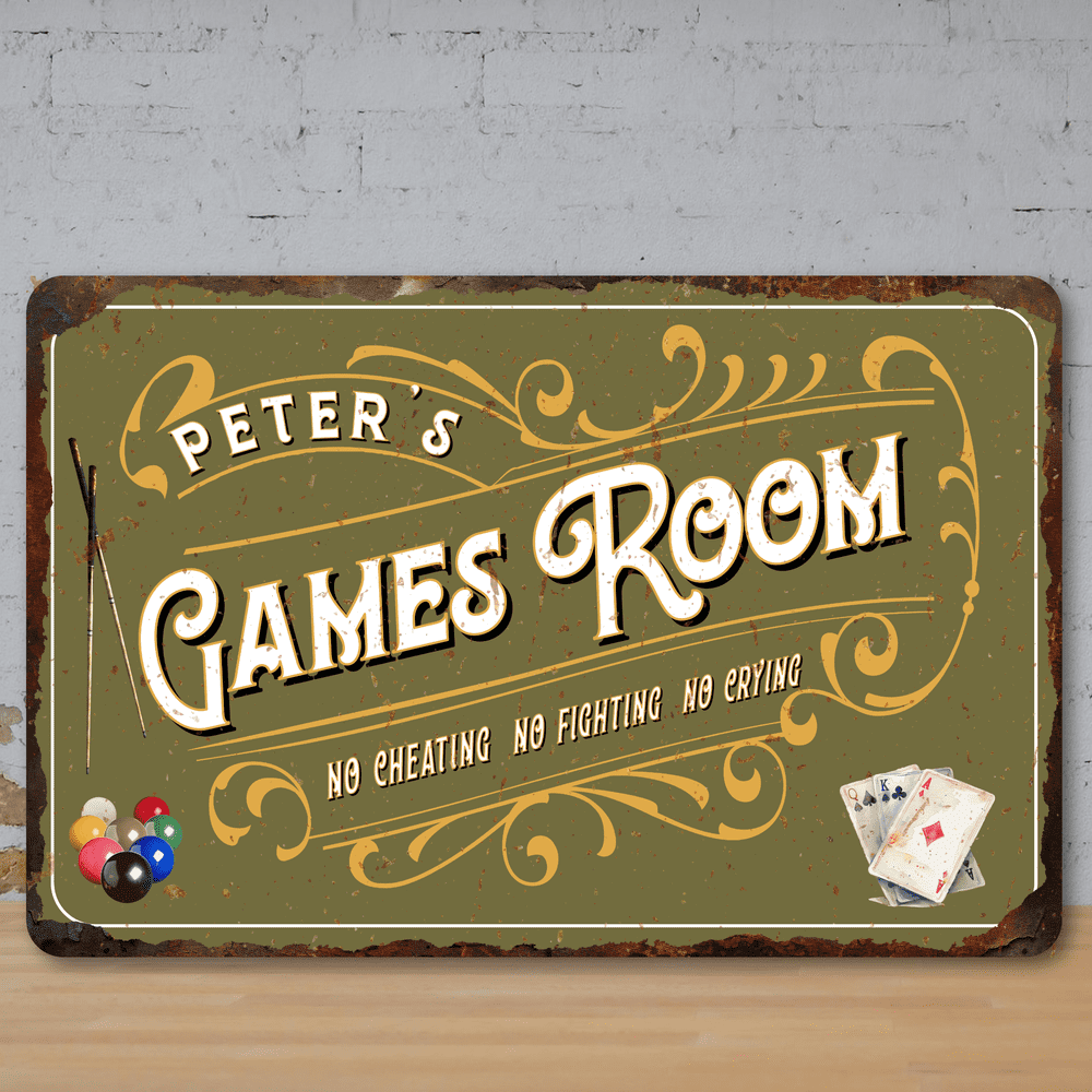 Personalised Games Room Faux Rusted Vintage Style Metal Sign