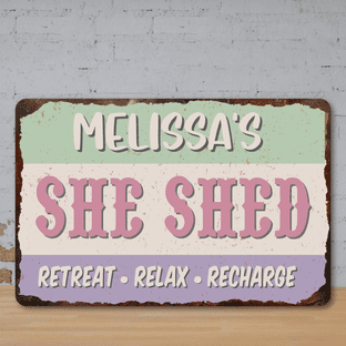 Personalised Garden She Shed Faux Rusted Vintage Style Metal Sign