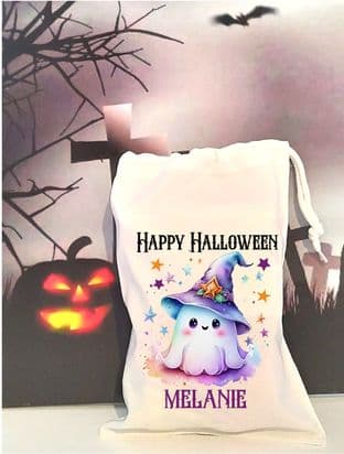 Personalised Ghost Witches Hat Drawstring Treat Bag