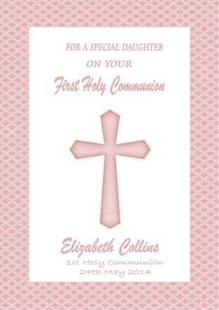 Personalised Girl Communion Card Pink Cross 1