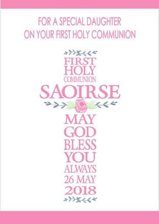 Personalised Girl Communion Card Pink Cross 2