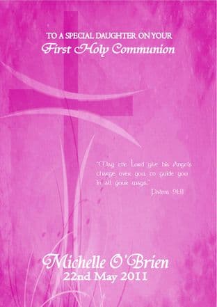 Personalised Girl Communion Card Pink Cross 3