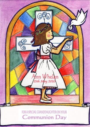 Personalised Girl & Cross Communion Card