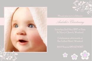 Personalised Girl Photo Christening Invitations Design 11