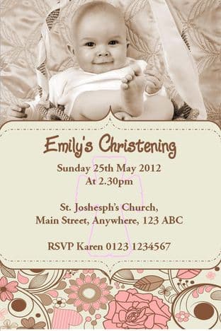 Personalised Girl Photo Christening Invitations Design 2