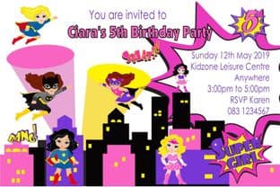 Personalised Girl Superhero Theme Invitations