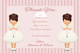 Personalised Girl Twins Communion Thank You Cards