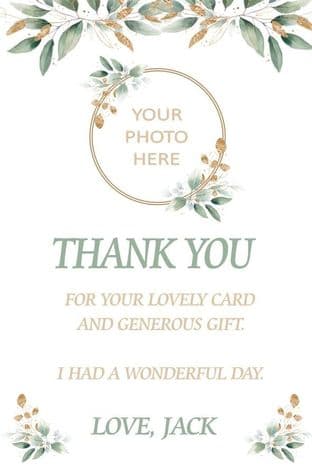 Personalised Green & Gold Communion OR Confirmation Photo Thank You Card