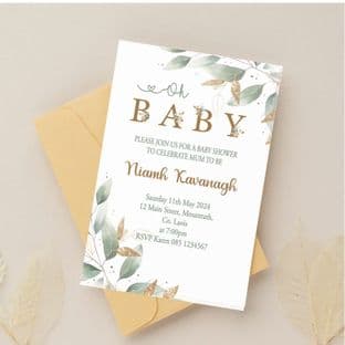 Personalised Green Leaves Baby Shower Invitations