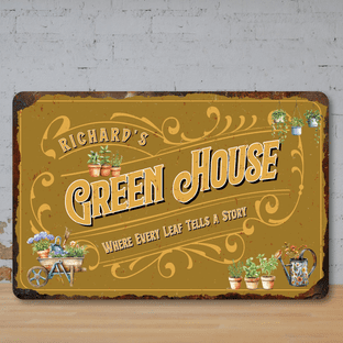 Personalised Greenhouse Faux Rusted Vintage Style Metal Sign