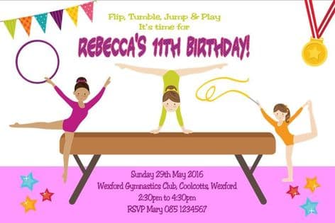 Personalised Gymnastics Theme Invitation
