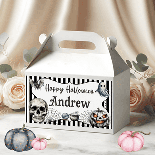 Personalised Halloween Black & White Treat Box- Empty.
