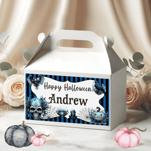 Personalised Halloween Blue & Black Treat Box- Empty.