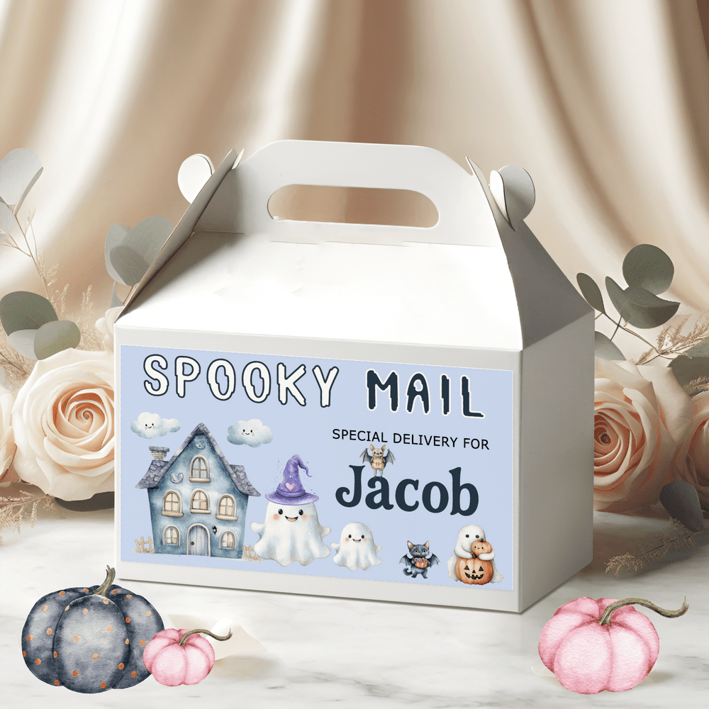 Personalised Halloween Blue Spooky Mail Treat Box- Empty