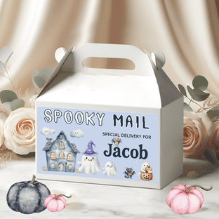 Personalised Halloween Blue Spooky Mail Treat Box- Empty.