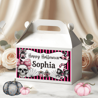 Personalised Halloween Pink & Black Treat Box- Empty.