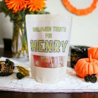 Personalised Halloween Treat Bag Pouch Green Name - Empty.