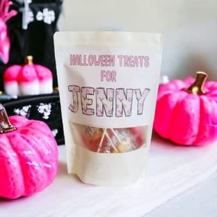 Personalised Halloween Treat Bag Pouch Pink Name - Empty.