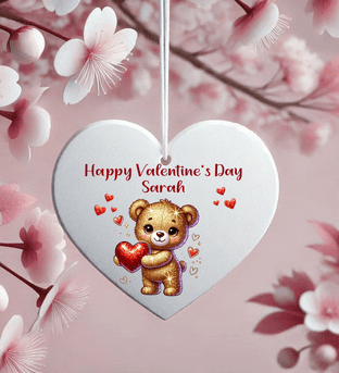 Personalised Happy Valenteine's Teddy Name Acrylic Heart