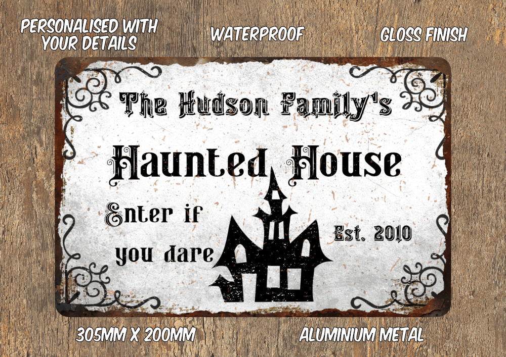 Personalised Haunted House Faux Rusted Halloween Metal Sign