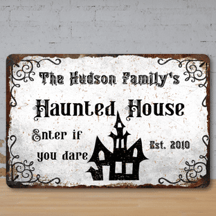 Personalised Haunted House Faux Rusted Halloween Metal Sign