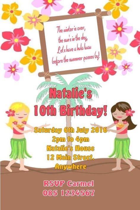 Personalised Hawaiian Theme Invitations Design 1