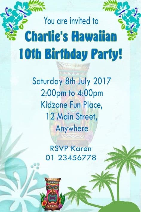 Personalised Hawaiian Theme Invitations Design 2