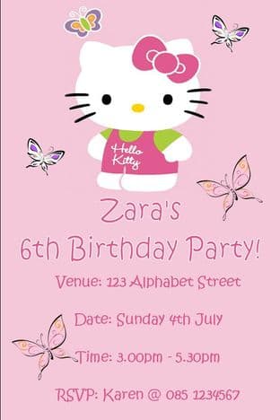 Personalised Hello Kitty Invitations Design 1