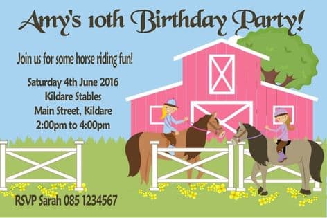 Personalised Horse Riding Theme Invitations