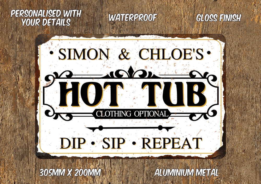 Personalised Hot Tub Faux Rusted Vintage Style Metal Sign