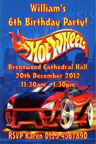 Personalised Hot Wheels Invitations