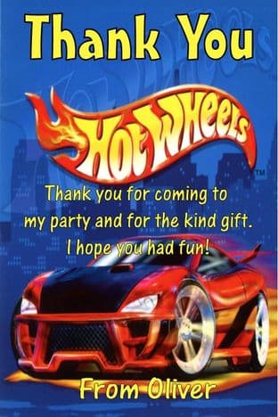 Personalised Hot Wheels Thank You Cards