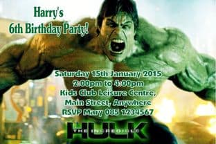 Personalised Incredible Hulk Invitations