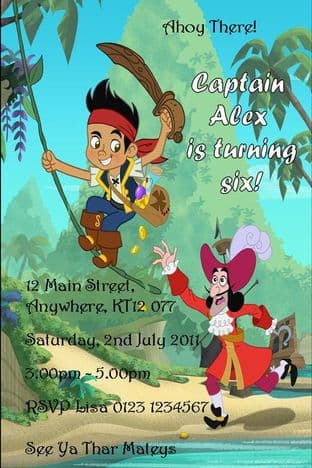 Personalised Jake & the Neverland Pirates Invitations Design 1