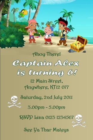 Personalised Jake & the Neverland Pirates Invitations Design 2